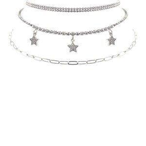 Rhinestone Star Charm 3 Layered Necklace